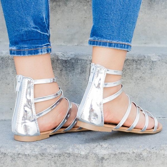 Silver Strappy Open Toe Sandals - Picture 6 of 6